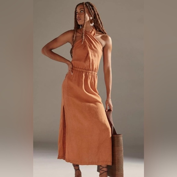 cloth & stone Dresses & Skirts - Anthropologie Cloth & Stone Linen Cross-Halter Maxi Dress, Size XS